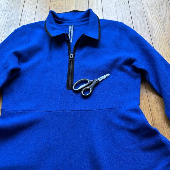 Anthropologie Size L Petite Blue Knit Long Sleeve Half Zip Sweater Mini Dress - Picture 7 of 16